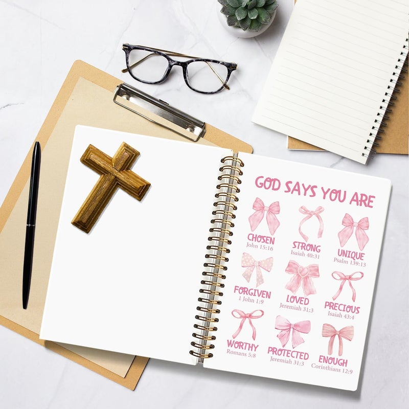 WLIANG Bible Journal for Women, Christian Prayer Journal Pink Notebook Gifts for Teen Girls Kids, Bible Study Supplies, Coquette Preppy Bows Cute Church Faith Journaling Hardcover Spiral Notebook 5.5 X 8.3 - Image 5